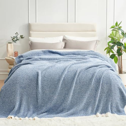 Snuggle Sac Queen Size Bed Blanket Heather Blue, Reversible Super Soft Microfiber Blankets Warm Cozy Knit Fuzzy Plush Bed Blankets, Blue, Queen 90x90 - color: Heather Blue, size: Queen (90"x90")
