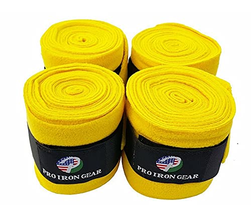 Horse Fleece Wraps Bandages/Polo Wraps/Stable Wraps Equestrian Leg Wraps Set of 4 Equestrian Boot Protection (Yellow) - color: Yellow