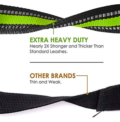 JSXD Heavy Duty Double Handle Dog Leash - 5 FT with Comfortable Padded and Reflective Rope, for Small to Large Dogs (Wide-Green) - color: Wide-Green