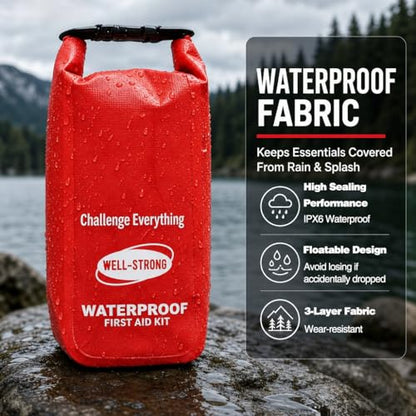 Waterproof First Aid Kit Roll Top Boat Emergency Kit with Waterproof Contents for Fishing Kayaking Boating Swimming Camping Rafting Beach Red - color: Ws011-red