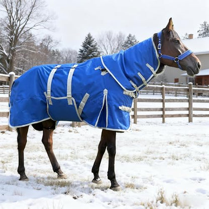 Turnout Horse Blankets Care Sheets, Blue 1800D Waterproof Breathable 320 Gram Filling (US 81 in(EU 155 cm)) - size: US 81 in(EU 155 cm)