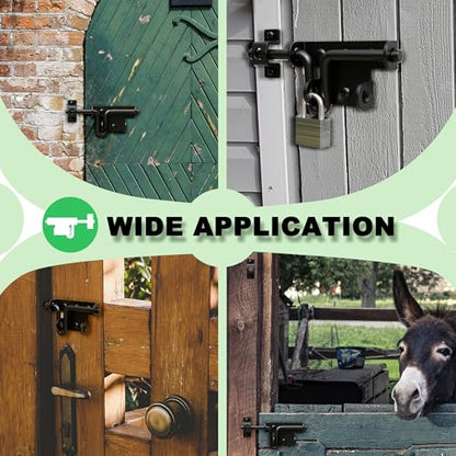 Heavy Duty Slide Bolt Gate Latch for Wooden Fence, 2 Way Barn Door Latch with Padlock Hole, Offset and Flush Mounted Gate Latch for Outdoor Gates/Yard Fence/Shed Door, Black, 3 Pack