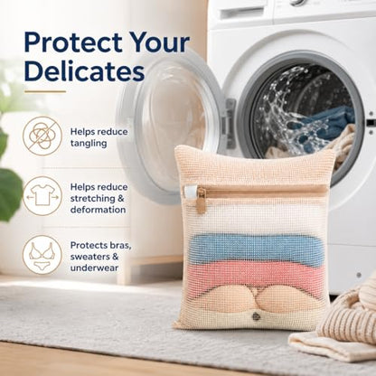 3-piece set extra-large 20×23.6 inch durable organic cotton mesh laundry bags, with sturdy zippers and breathable mesh, perfect for delicate items like underwear, clothes, pants, and socks. - size: Extra Large