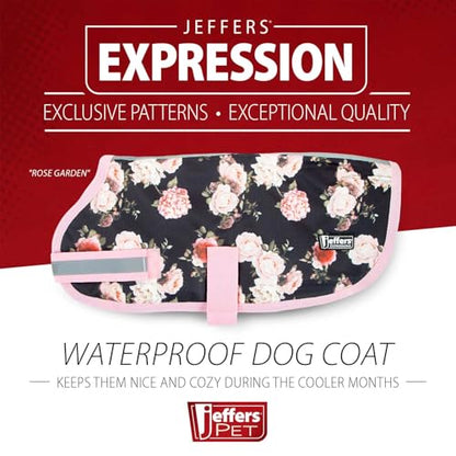 Jeffers Expression Dog Coat Waterproof Ripstop Winter Jacket 26" – 240g Insulated Blanket, Adjustable Belly & Chest Straps, Reflective Strips, Small to Large Breeds, Outdoor & Travel - Rose Garden - color: Rose Garden, size: 26"