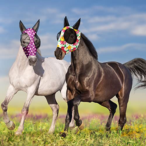 Frienda 4 Pcs Horse Fly Mask with Ears Mesh Comfort, Flower, Large - size: Large