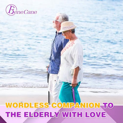 BeneCane Walking Cane for Women Folding Cane for Men with Two Led Lights Quad Cane with Stable Base Lightweight and Adjustable Walking Stick - color: Purple