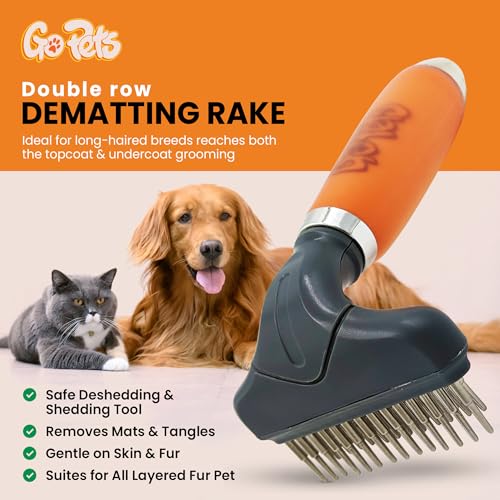 GoPets Double Row Dematting Rake Undercoat Deshedding Tool for Dogs & Cats - style: Double Row Dematting Comb