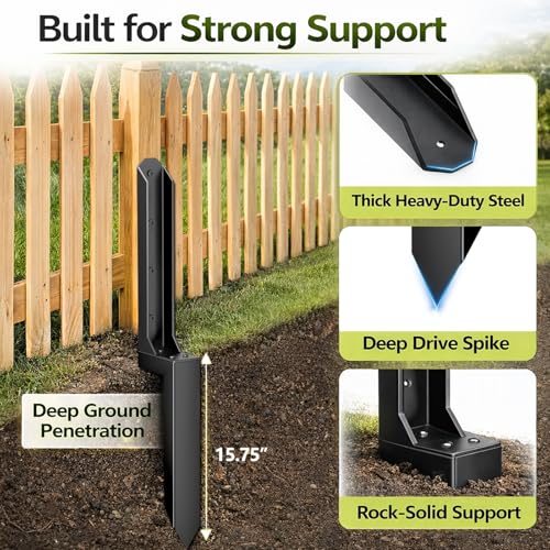 4 Pack Fence Post Repair Kit, Heavy Duty Steel Ground Spike Anchor for Fixing Leaning or Broken 4x4 & 6x6 Wood Posts, No Dig Drive-in Support for Yard, Garden & Fence - size: 4pack