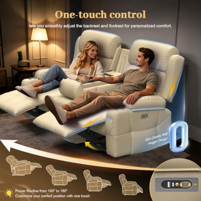 Power Reclining Loveseat Sofa with Flip Backrest Console - color: Kahki Texture Finish, size: Power Loveseat