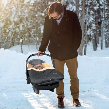Orzbow Winter Car Seat Cover for Baby, Universal Fit, Berber Fleece, Gray | Car Seat Bunting Bag for Babies with Adjustable Zipper, Removable Car Seat & Stroller Footmuff to be Blanket - color: Faux Sheepskin Lining - Dark Gray