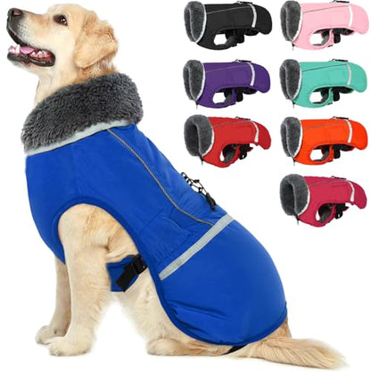 QBLEEV Warm Dog Coat, Reflective Dog Jacket, Waterproof Dogs Winter Coat - color: Blue, size: Small