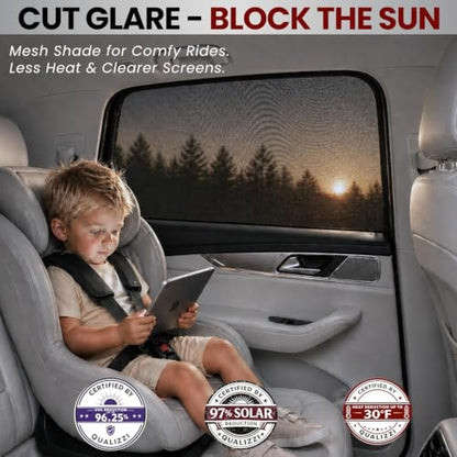 L/Car Window Shades for Baby, 8 Sizes/2-Pack. Stretch-to-Fit Up to H:18"× W:40" Side Rear Windows. Full-Coverage Mesh, Sun & Heat Block. Bug Screen for Car Camping. 96.25% UV Protection | Qualizzi® - size: L - Rectangular