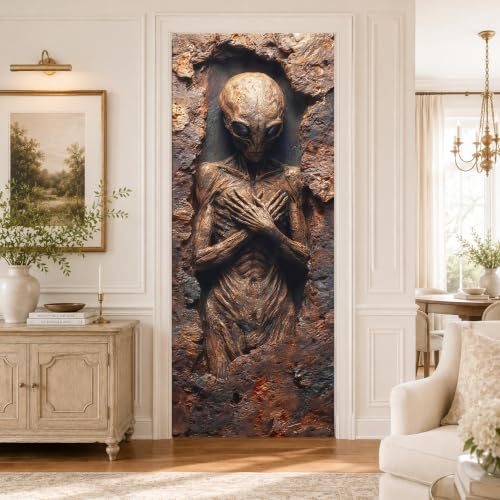 Alien Creature Door Mural, Sci Fi Fossil Fantasy Door Cover - color: Colorful2205