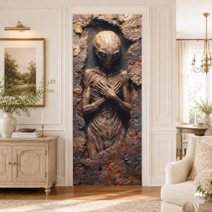 Alien Creature Door Mural, Sci Fi Fossil Fantasy Door Cover - color: Colorful2205