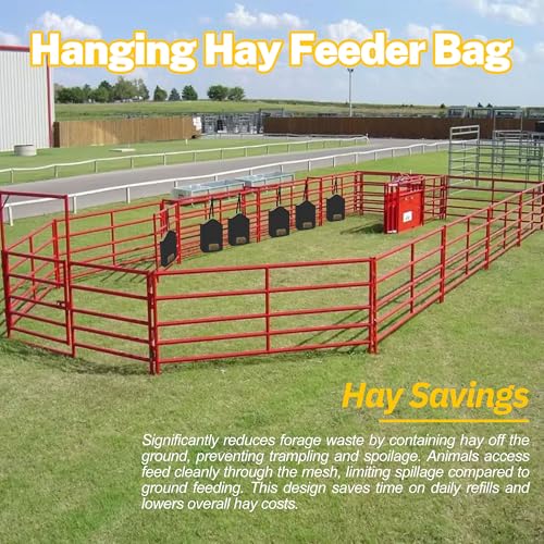 ESMING 2Pcs 600D Oxford Hanging Hay Feeder Bag Compatible with Horses Donkeys Cows Llamas Ostriches or Other Animals Suitable for Indoor/Outdoor use Black