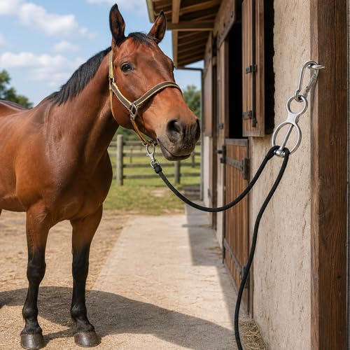 Heavy Duty Horse Tie Ring - Quick Release Safety Buckle for Horse Stalls & Trailers | Rustproof Steel Equestrian Tack