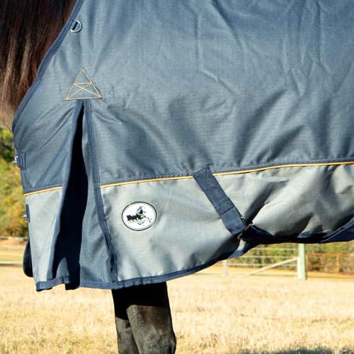 Jeffers Economy Plus Turnout Blanket with Standard Neck for Horses – 1200 Denier Waterproof Shell, 240g Polyfill Insulation - Breathable Weatherproof & Warm Equine Blankets, Navy & Gray – 78 inches - size: 78"