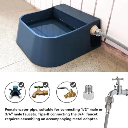 Dog Automatic Water Dispenser, Self Filling Dog Water Bowl with 1/2” Female Anti-Bite Metal Pipe & 3/4" Adapter, Outdoor Animals Refill Pet Water Trough for Cats Chickens Goats, 2L