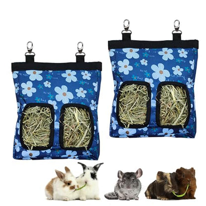 RIOUSSI Guinea Pig Hay Feeder, Hanging Rabbit Hay Feeder Bag.BlueFlower,2Ct - color: Blueflower-2pack