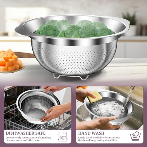 Stainless Steel Colander - 3QT Medium Capacity Strainer with Handle, Kitchen Food Strainer Basket for Washing Vegetables, Fruits, Rice, and Pasta, Kitchen Present for Women - color: Silver