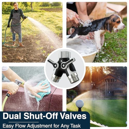 DBR Tech® Hose Splitter 2 Way, Heavy Duty Metal Connector, Two Way Garden Hose Splitter, High Flow Spigot Faucet Bib Adapter, Solid Double Y Shut Off Valve for Outdoor Gardening Hoses, Grey - color: Gray