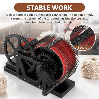 Consfly 3.15" Wool Drum Carder with Brush & Awl, for Combing Blending