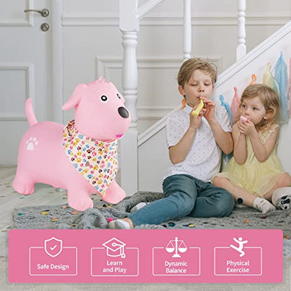INPANY Bouncy Dog Hopper for Toddlers, Gifts Toy for Kid, Pump Included | Eco-Friendly PVC, Low Center Gravity, Cute Cartoon Design, Load 100 Lbs, Learn & Exercise & Active Fun, Gifts for 1-3 Kids - color: Pink Dog