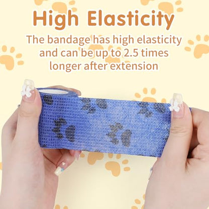 KIMOBER 12 Rolls Self Adhesive Pet Wrap Bandage Non-Woven Tape Vet Wrap Cohesive Bandages for Dogs Pet Animals Horse Cat Bird Animals,2 Inch x 5 Yards