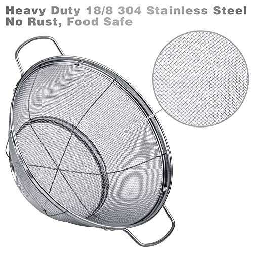 3 Pack 18/8 Stainless Steel Colander Sieves(5-Quart, 4-Quart and 3-Quart), Mesh Strainer Net Baskets with Handles & Resting Base for Strain, Drain, Rinse or Steam - size: 3 Qt. + 4 Qt. + 5 Qt.