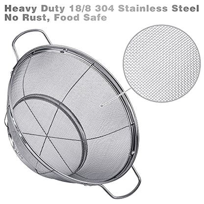 3 Pack 18/8 Stainless Steel Colander Sieves(5-Quart, 4-Quart and 3-Quart), Mesh Strainer Net Baskets with Handles & Resting Base for Strain, Drain, Rinse or Steam - size: 3 Qt. + 4 Qt. + 5 Qt.
