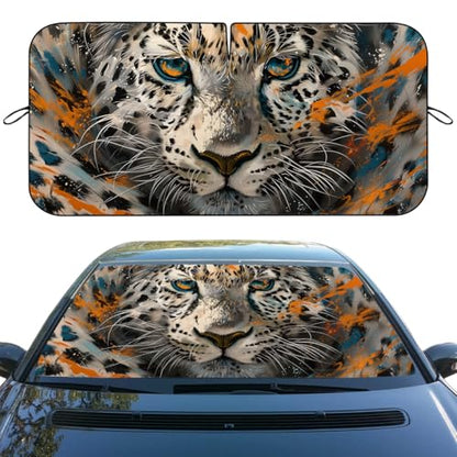 Leopard Print Car Windshield Sun Shade, White, Universal Fit, 59" L x 31.5" W, Blocks UV Rays, Sun Visor Protector - color: Leopard