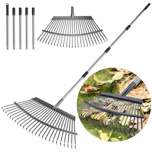 Rake for Leaves Heavy Duty 72 Inch Long Expandable Leaf Rake, 18 Inch Wide Garden Rakes with 25 Reinforced Tines and Stainless Steel Handle for Lawn, Yard, Leaf Cleanup - size: 25Tine