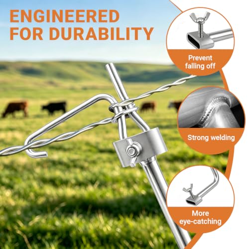 Fence Wire Tightener, 20PCS 6mm Fence Wire Tightener Clips with 1 Tightener Handle, 1/4 Inch Wire Tensioner Tool for Barbed Wire Fence, Farm, Garden, Livestock Fencing