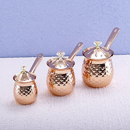 Hammered Stainless Steel Turkish Coffee Pot - 13.5 Oz, 400 Ml - Cezve Ibrik with Handle and Lid, Rose Gold, Stovetop Maker - color: Rose Gold, size: 13.5 Ounces