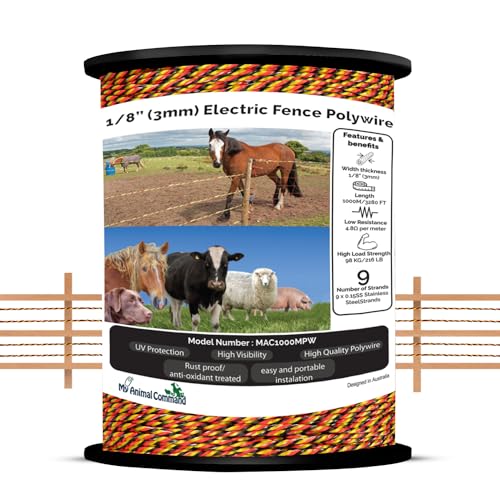 My Animal Command 1/8 Inch Thick Polywire Electric Fence 3280 Feet/1000m