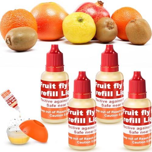 Qualirey 4 Pack Fruit Fly Trap Refill Liquid, 0.68oz/ Bottle (Red)