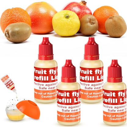 Qualirey 4 Pack Fruit Fly Trap Refill Liquid, 0.68oz/ Bottle (Red)