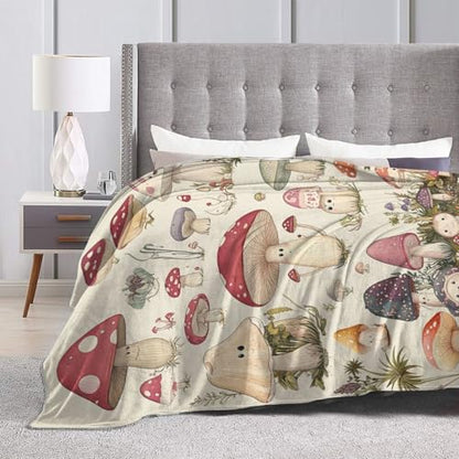 Cute Mushroom Blanket Retro Mushroom Fleece Throw Blanket Fuzzy Plush Super Soft Cozy Warm Rustic Bedding Blanket Stuffed Animal Gifts for Boys Girls Kids Adult Men Women 50"X40" - color: Mushroom-n, size: 50"x40"