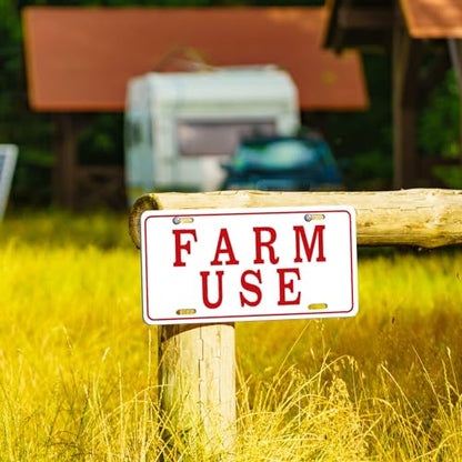 Blulu 4 Pieces Farm Use ID Tag Sign 12 x 6 Inch, Aluminum Reflective Rust Free Farm Use License Plate Weatherproof Metal Signs Easy to Install, Red and White