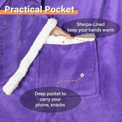 Catalonia Sherpa Wearable Blanket with Sleeves and Pocket for Adults - color: Purple, size: Standard Pocket