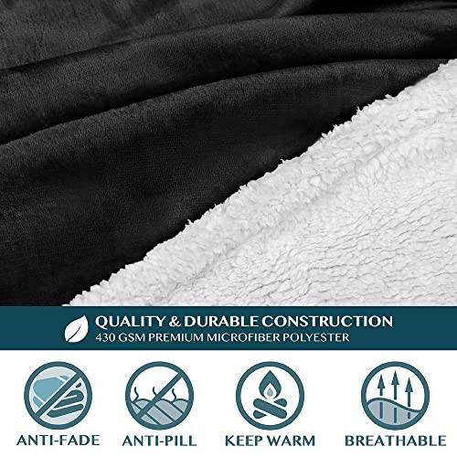 PAVILIA Sherpa Wearable Blanket with Sleeves and Pocket, Plush Thick Cozy Body Blanket Wrap for Adult Women Men, Christmas Gift for Wife Mom, Black - color: Black