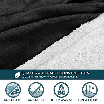 PAVILIA Sherpa Wearable Blanket with Sleeves and Pocket, Plush Thick Cozy Body Blanket Wrap for Adult Women Men, Christmas Gift for Wife Mom, Black - color: Black
