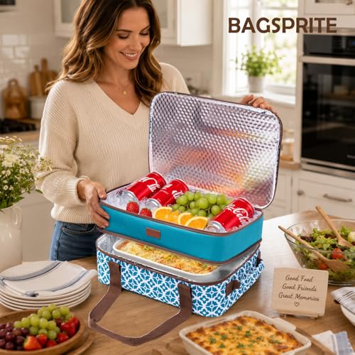 BAGSPRITE Double-Layer Insulated Casserole Carrier for 9" x 13" Baking Dish - color: Blue
