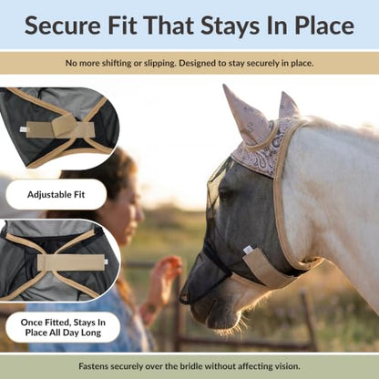 TSZ Fly Free Ride Horse Fly Mask Standard - UV-Resistant Breathable Mesh