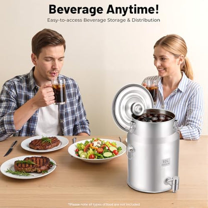 304 Stainless Steel Milk Can with Spigot, 2.64 Gallon, Sealed Lid, Liquid Storage for Milk, Wine and More