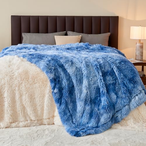 GONAAP Fuzzy Faux Fur Throw Blanket for Couch, Indigo, 50"x60" - color: Indigo, size: Throw(50"x60")