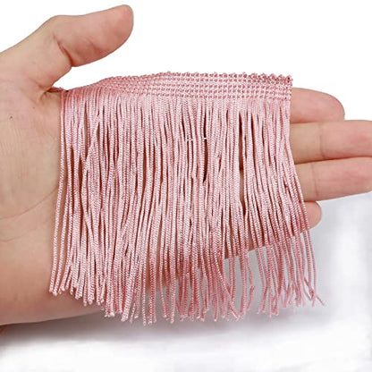 Chainette Fringe Trim 5 Yard x 4 Inches Fabric Tassel Trims - color: Pink, size: 4"-5Yards/R