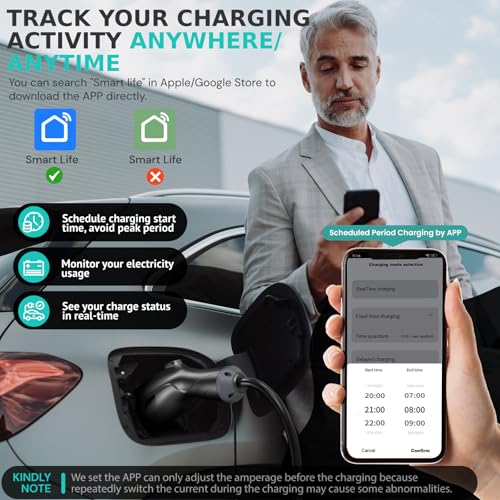 AIMILER Level 2 Electric Vehicle (EV) Charger(WiFi APP/Plug-Play), 40A, 25ft Cable ETL Certified, 220V-240V NEMA 14-50P Plug EVSE w/ J1772 Connector, Portable EV Car Charging Stations (Jet) - color: Jet Black