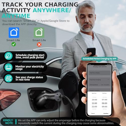 AIMILER Level 2 Electric Vehicle (EV) Charger(WiFi APP/Plug-Play), 40A, 25ft Cable ETL Certified, 220V-240V NEMA 14-50P Plug EVSE w/ J1772 Connector, Portable EV Car Charging Stations (Jet) - color: Jet Black