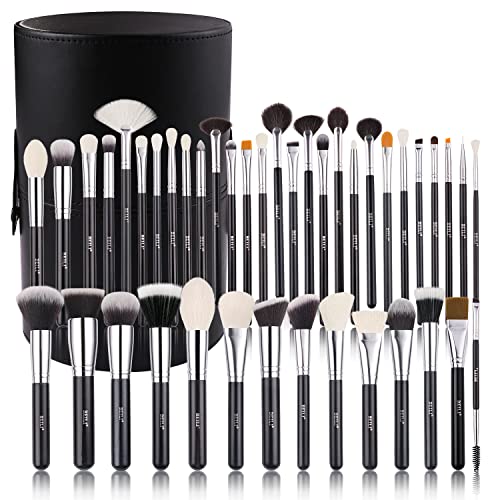 BEILI Makeup Brushes 42pcs Makeup Brush Set Premium Goat Synthetic Hair Kabuki Foundation Blending Brush Face Powder Blush Concealers Eye Shadows Make Up Brushes Kit with Case（Black） - color: 42pcs with Holder